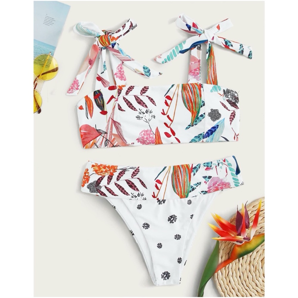 floral print tie cheeky bikini swim boho leaves - Picture 2 of 3